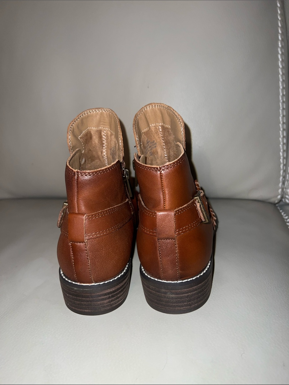 Earth Brown Leather Ankle Boots with Side Buckle - Picture 5 of 7